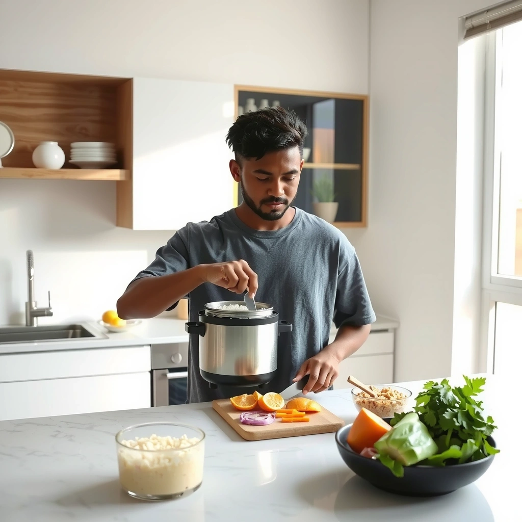 Student preparing budget-friendly meal