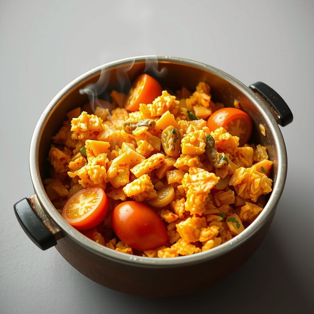 Fresh nasi tomat in cooking pot