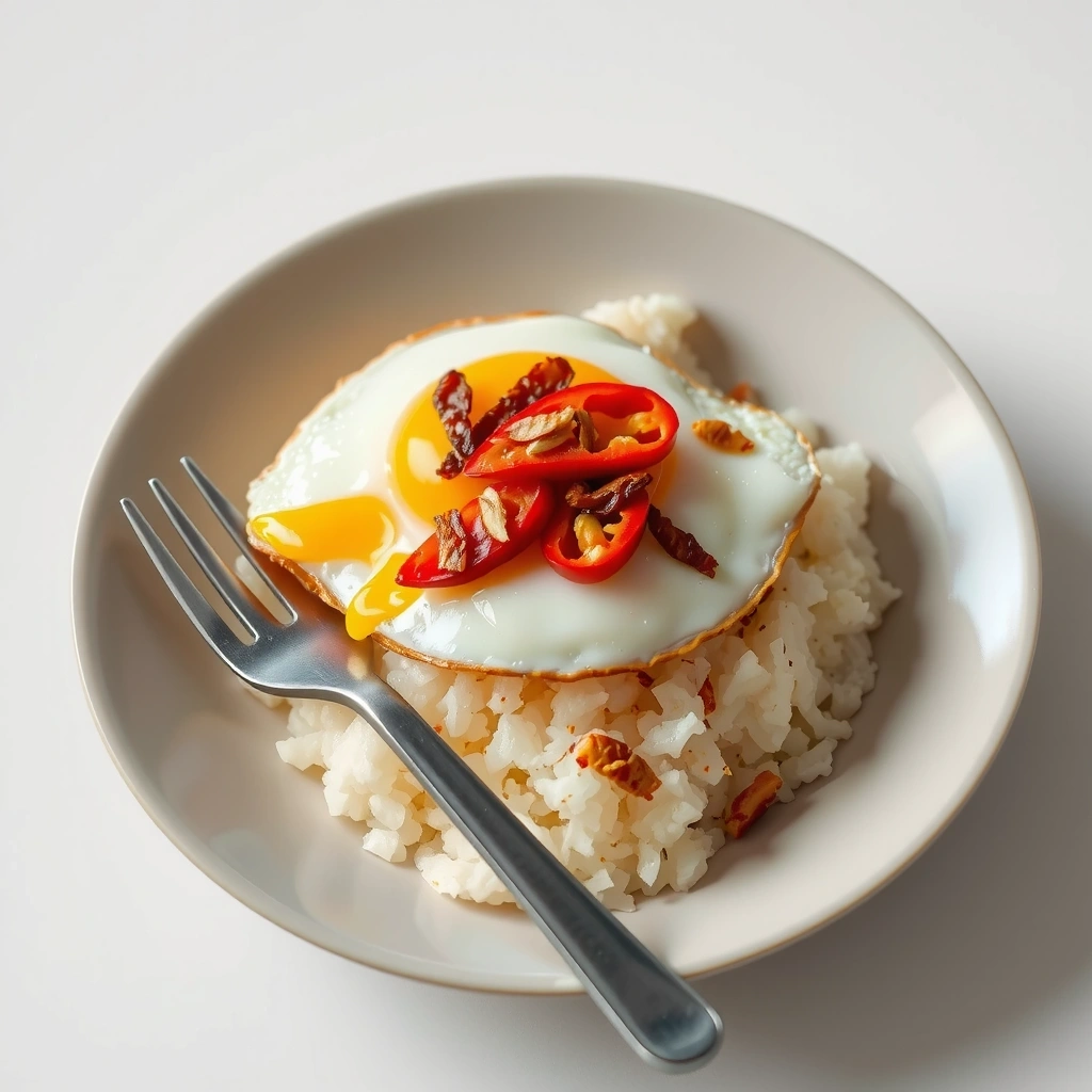 Perfectly fried egg on nasi telur