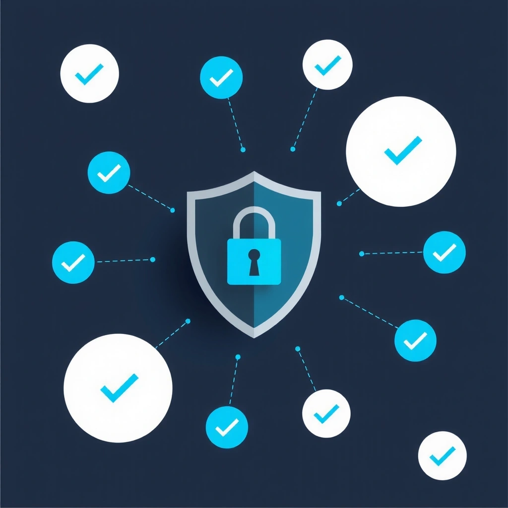Data security visualization with shield and lock symbols