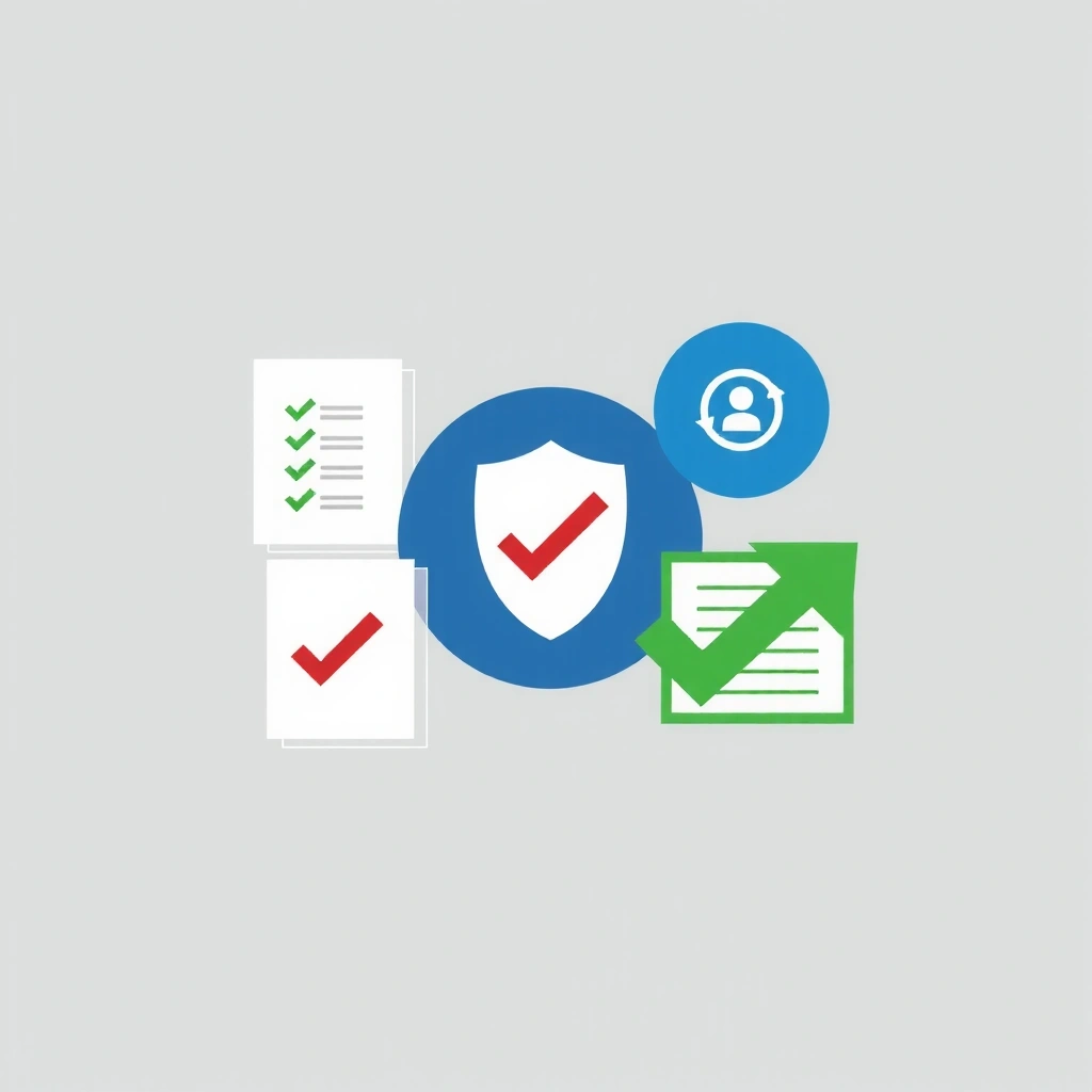 User rights illustration with documents and checkmarks